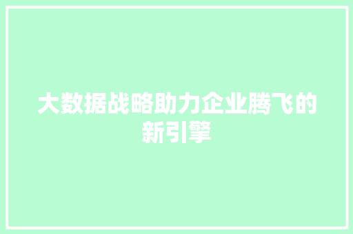 大数据战略助力企业腾飞的新引擎