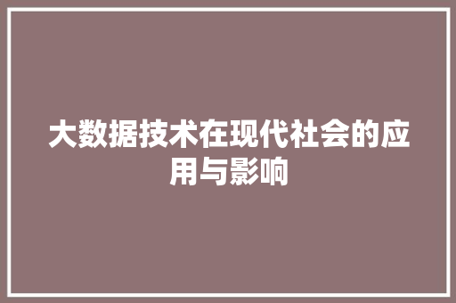 大数据技术在现代社会的应用与影响