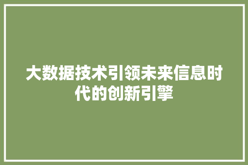 大数据技术引领未来信息时代的创新引擎