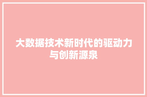 大数据技术新时代的驱动力与创新源泉