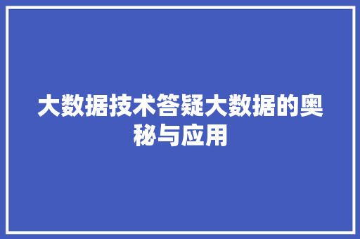 大数据技术答疑大数据的奥秘与应用