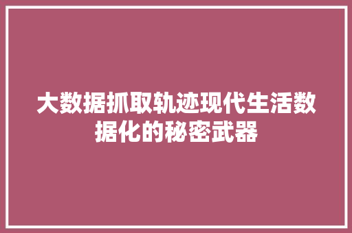 大数据抓取轨迹现代生活数据化的秘密武器