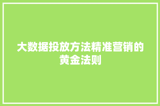 大数据投放方法精准营销的黄金法则