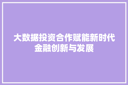 大数据投资合作赋能新时代金融创新与发展