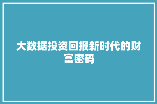 大数据投资回报新时代的财富密码