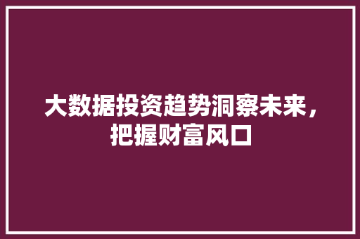大数据投资趋势洞察未来，把握财富风口