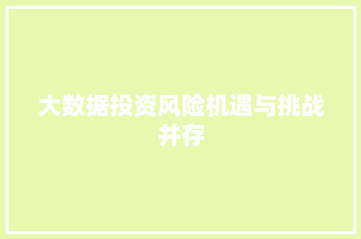 大数据投资风险机遇与挑战并存