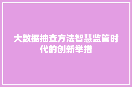 大数据抽查方法智慧监管时代的创新举措