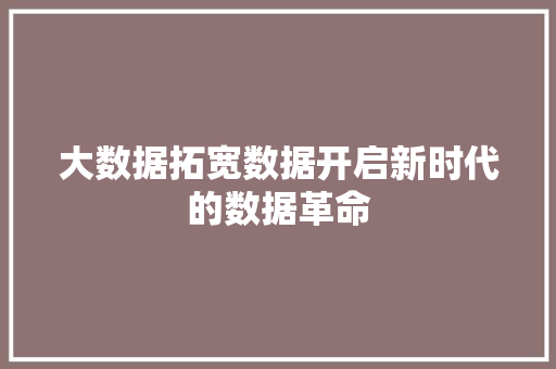 大数据拓宽数据开启新时代的数据革命