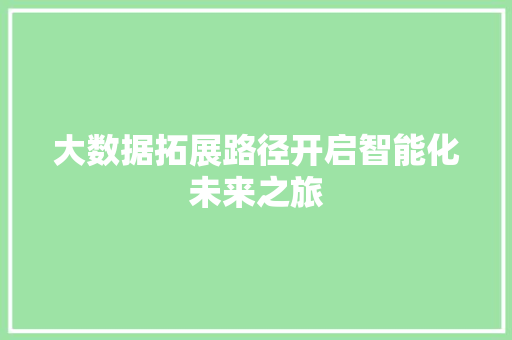 大数据拓展路径开启智能化未来之旅