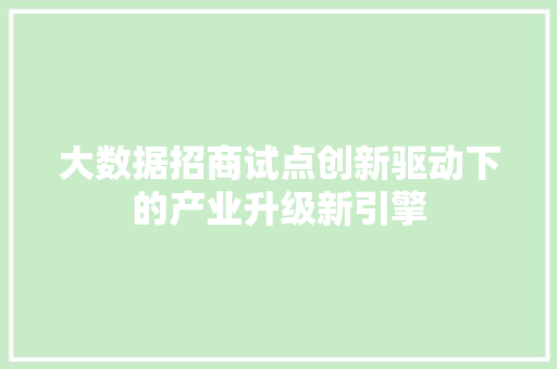 大数据招商试点创新驱动下的产业升级新引擎