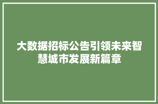 大数据招标公告引领未来智慧城市发展新篇章