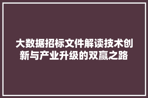 大数据招标文件解读技术创新与产业升级的双赢之路