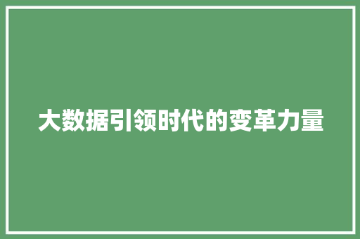 大数据引领时代的变革力量