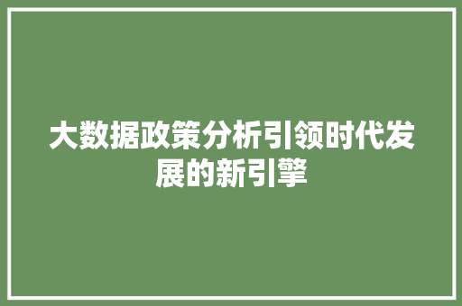 大数据政策分析引领时代发展的新引擎