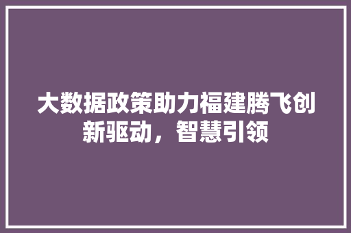 大数据政策助力福建腾飞创新驱动，智慧引领