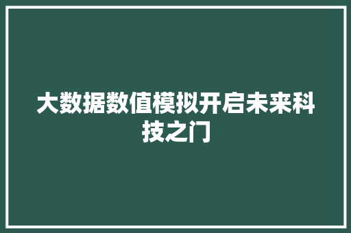 大数据数值模拟开启未来科技之门