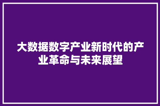 大数据数字产业新时代的产业革命与未来展望