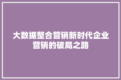 大数据整合营销新时代企业营销的破局之路