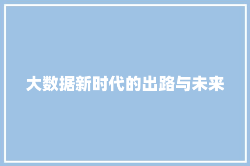 大数据新时代的出路与未来