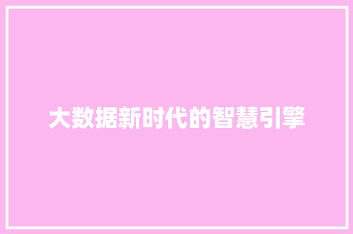 大数据新时代的智慧引擎