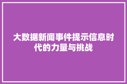 大数据新闻事件提示信息时代的力量与挑战