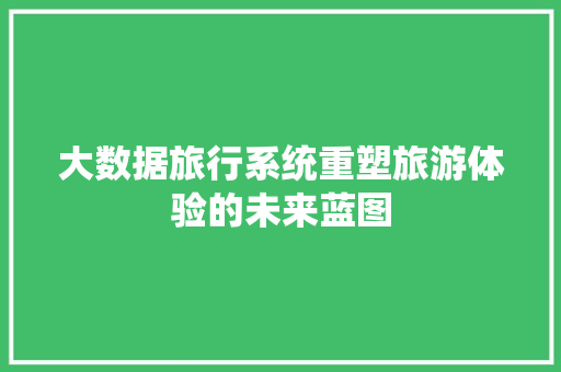 大数据旅行系统重塑旅游体验的未来蓝图
