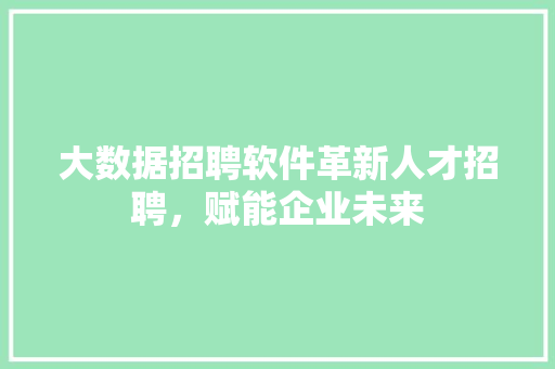 大数据招聘软件革新人才招聘，赋能企业未来