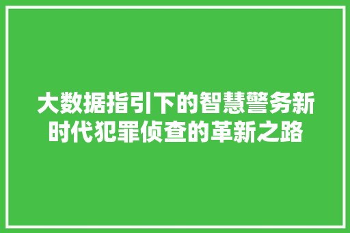 大数据指引下的智慧警务新时代犯罪侦查的革新之路