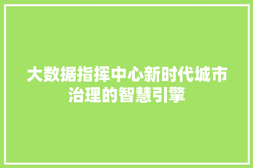 大数据指挥中心新时代城市治理的智慧引擎