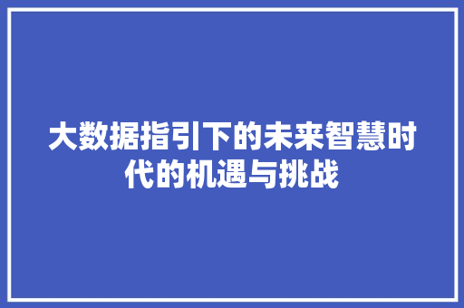 大数据指引下的未来智慧时代的机遇与挑战