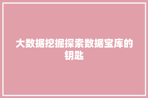 大数据挖掘探索数据宝库的钥匙