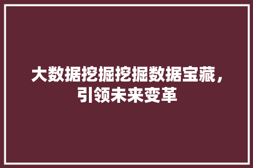 大数据挖掘挖掘数据宝藏，引领未来变革