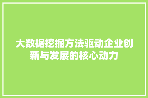 大数据挖掘方法驱动企业创新与发展的核心动力