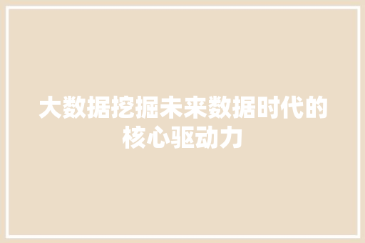 大数据挖掘未来数据时代的核心驱动力