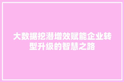 大数据挖潜增效赋能企业转型升级的智慧之路
