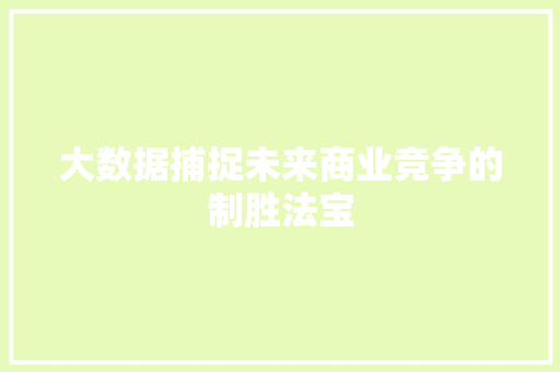 大数据捕捉未来商业竞争的制胜法宝