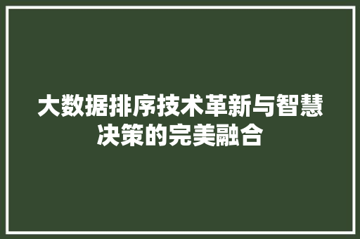 大数据排序技术革新与智慧决策的完美融合