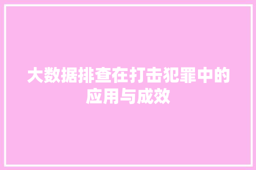 大数据排查在打击犯罪中的应用与成效