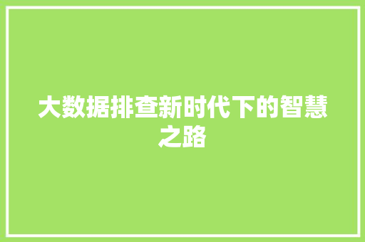 大数据排查新时代下的智慧之路