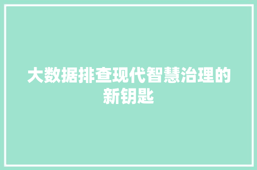 大数据排查现代智慧治理的新钥匙