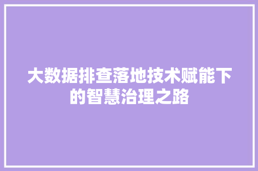 大数据排查落地技术赋能下的智慧治理之路