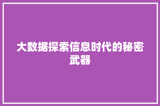 大数据探索信息时代的秘密武器