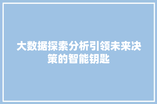 大数据探索分析引领未来决策的智能钥匙