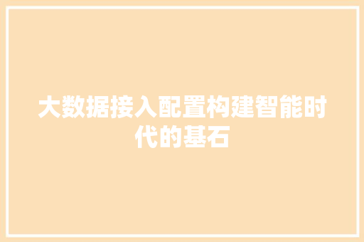 大数据接入配置构建智能时代的基石