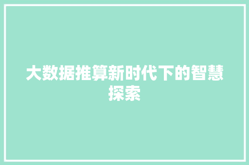 大数据推算新时代下的智慧探索