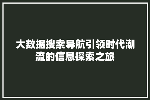 大数据搜索导航引领时代潮流的信息探索之旅