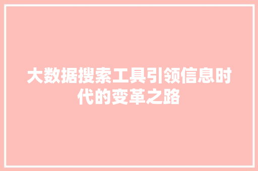大数据搜索工具引领信息时代的变革之路