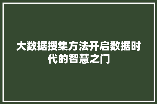 大数据搜集方法开启数据时代的智慧之门