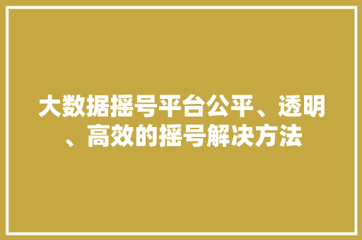 大数据摇号平台公平、透明、高效的摇号解决方法